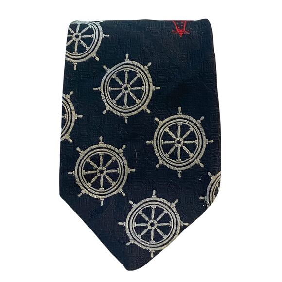 Vtg Wemlon Wembley Neck Tie Blue White Red Lighthouse Helm Steering Wheel 60.5 - Picture 1 of 6